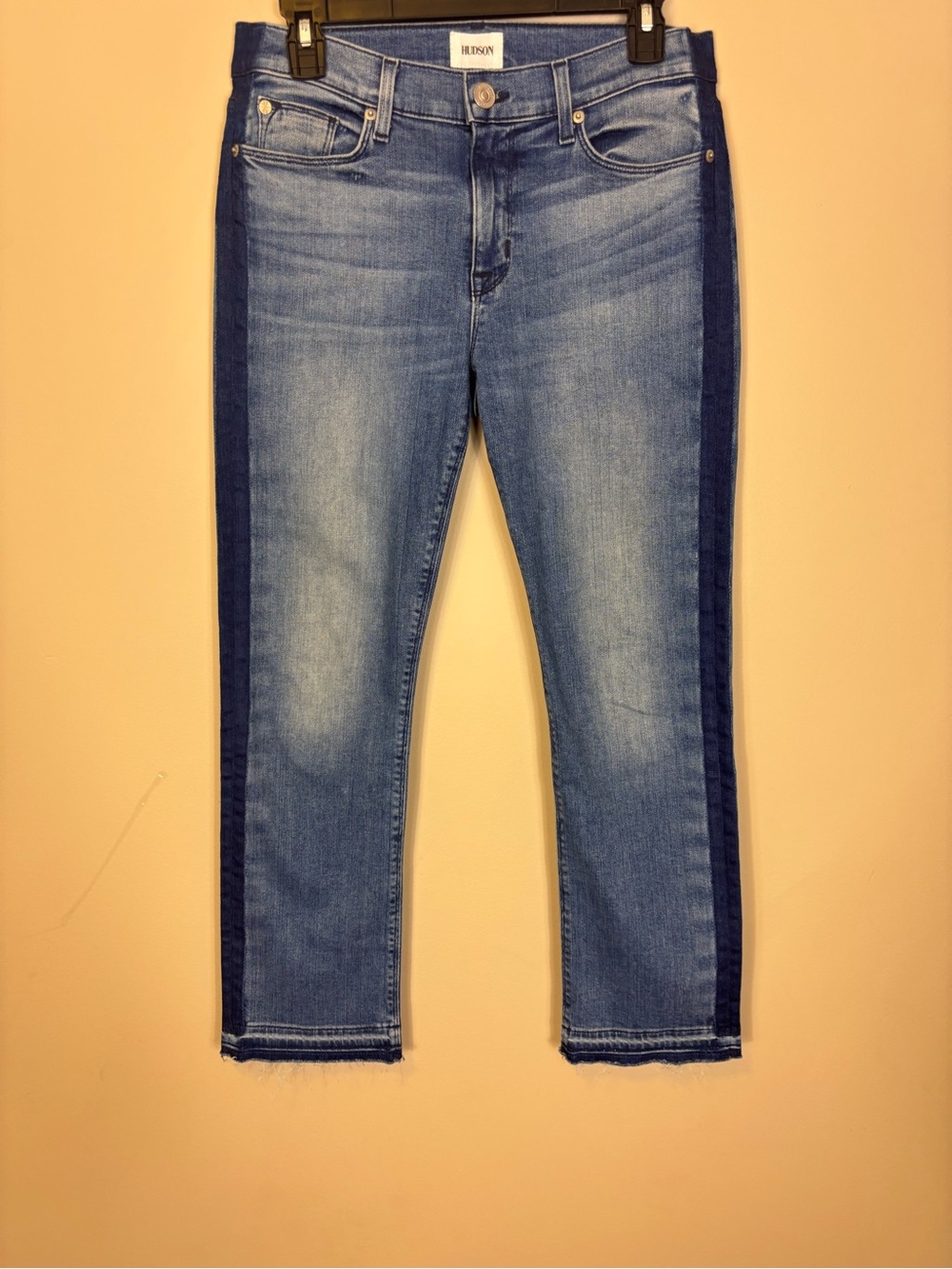 Hudson Blue Straight Leg Jeans with Dark Side Panels Women’s Size 28
